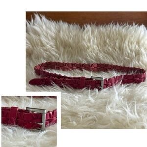 Red Leather Braided Belt with Silver Buckle